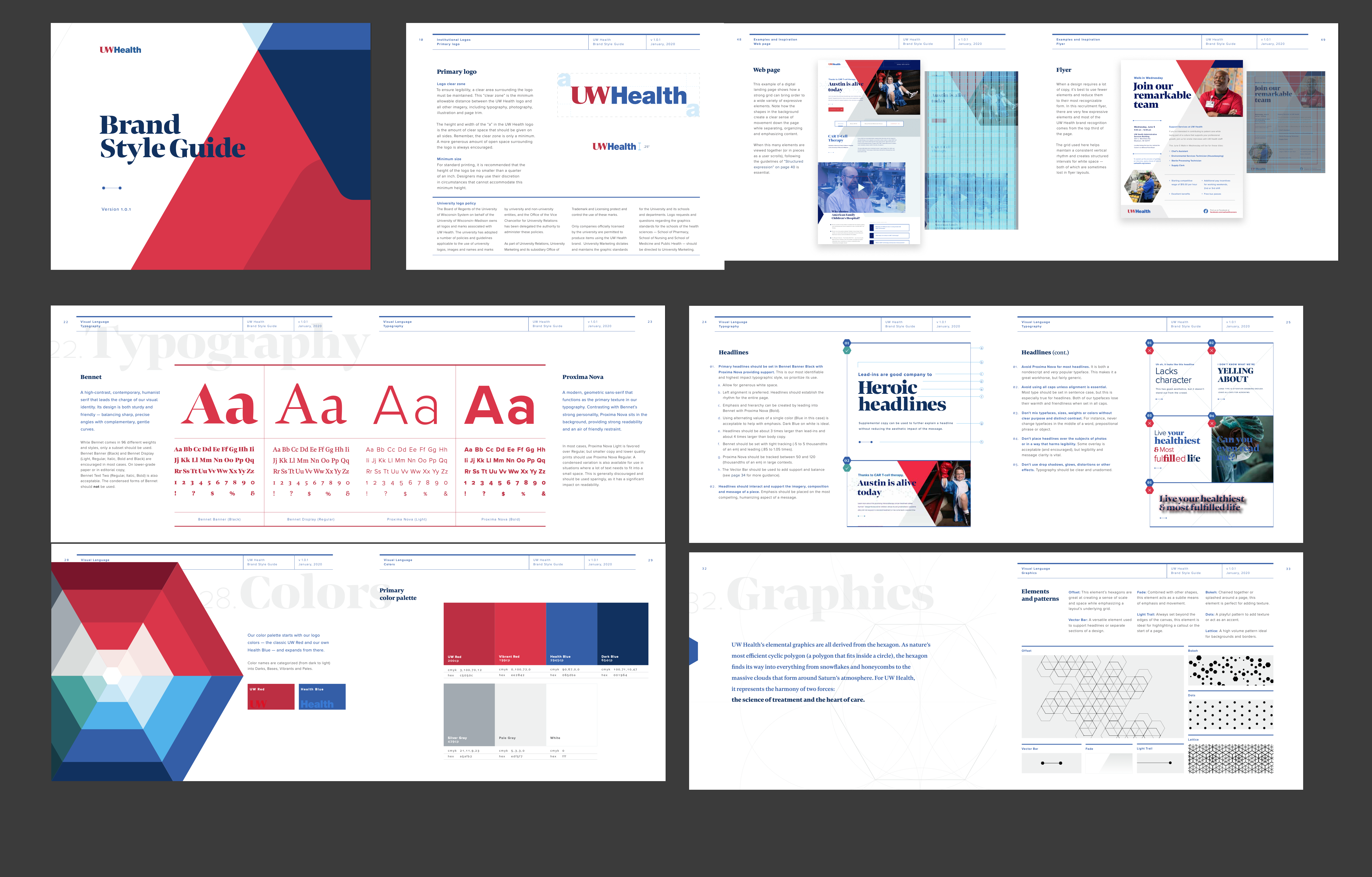 Set of pages from the UW Health brand guideline